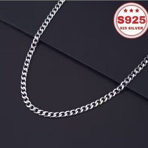 22" Unisex S925 Silver Cuban Curb Necklace Hypoallergenic Urban Fashion Edgy